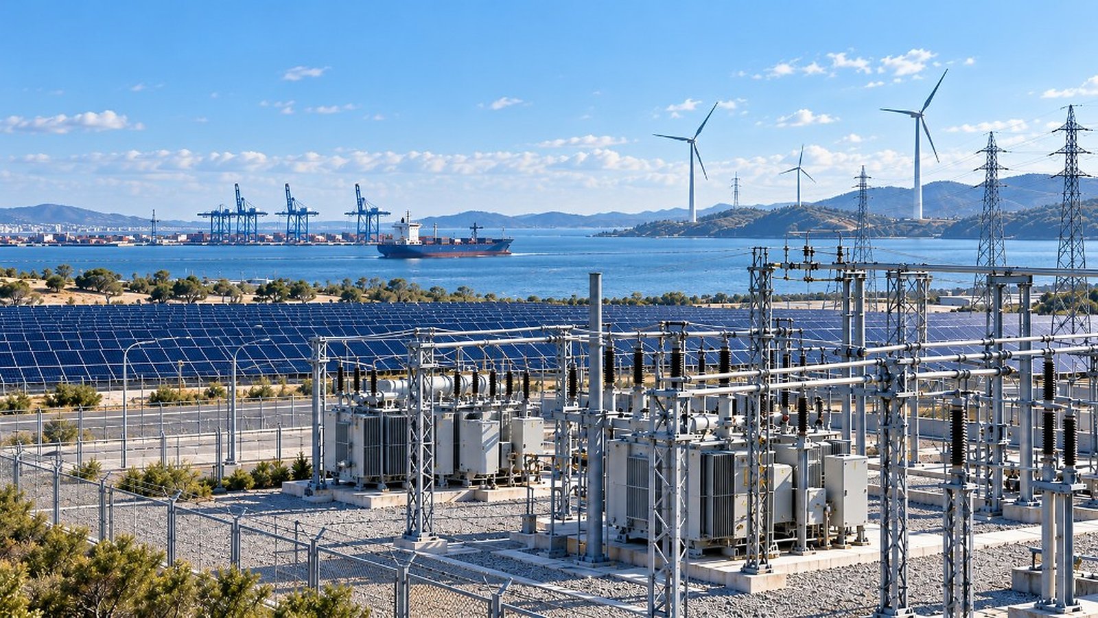 Güneş ve rüzgâr enerjisiyle desteklenen modern elektrik altyapısı ve uluslararası liman